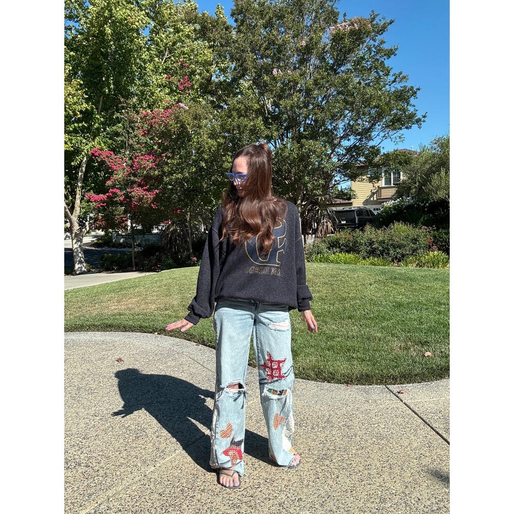 Upcycled Size 24 Hidden Patchwork Appliqu Flared … - image 1